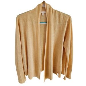 Eileen Fisher Woman Size L 100% Linen Cardigan Side Vent Open Front Yellow Gold